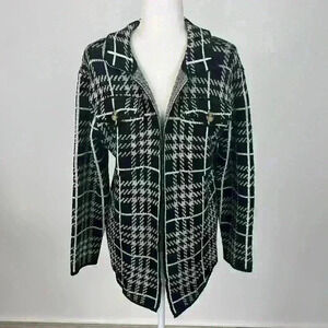 Madison + Hudson Black Plaid Jacket Sweater Size M
